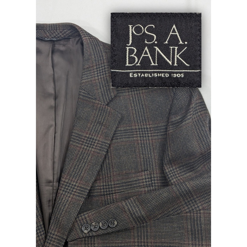 Jos. A. Bank Blazer Sport Coat Suit Jacket Wool Glenn Check Plaid 46R 48" EUC